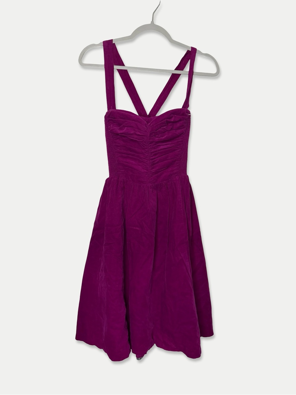 HD in Paris Anthropologie Magenta Corduroy Ruched Knee Length Dress Size 6